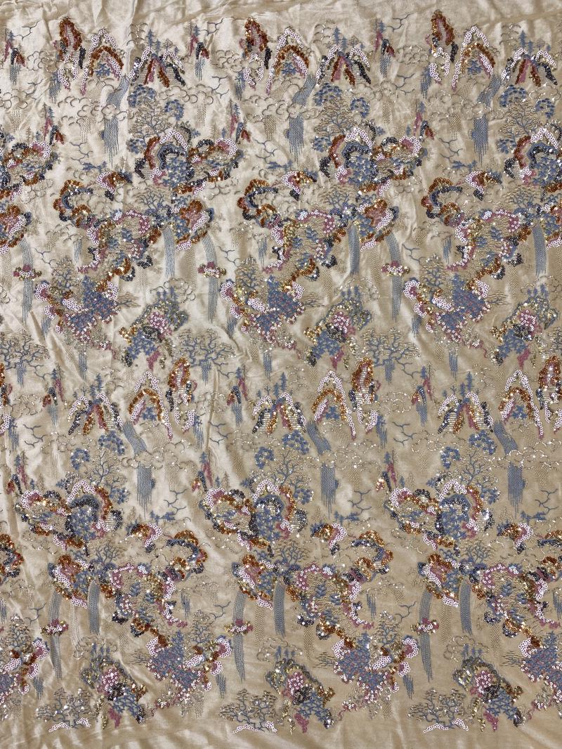 Embroidered Velvet Fabric ��" Wide Plush Material for Sewing & Upholstery