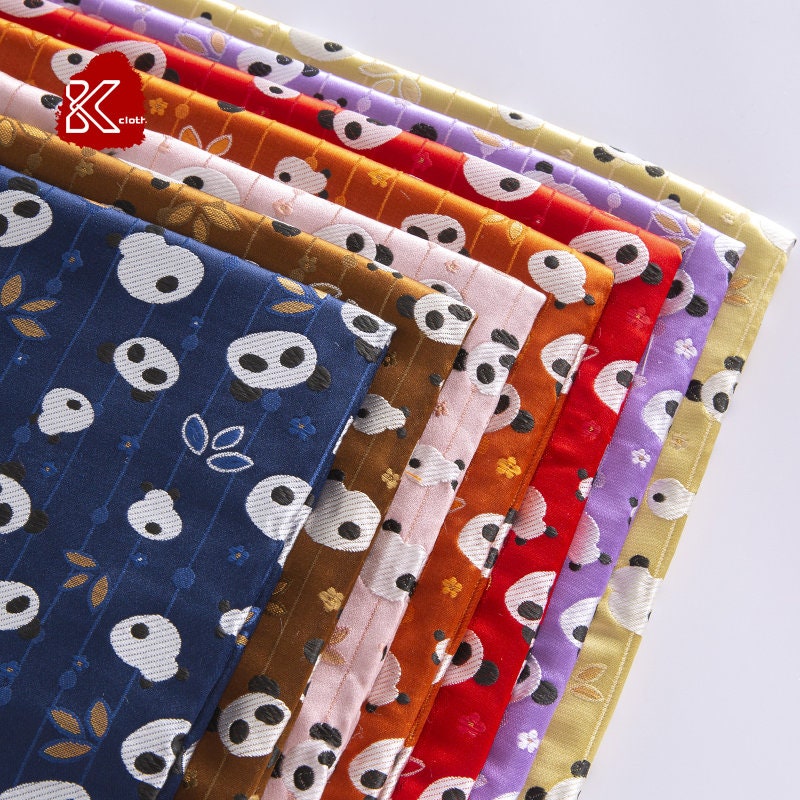 Panda Brocade Satin Fabric: Japanese Style Sewing Material (59" or 29.5" Width)
