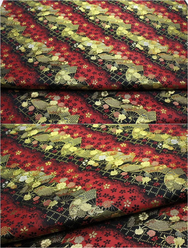 Nishijin Floral Jacquard Brocade Fabric: Black & Purple Silk Rayon Blend