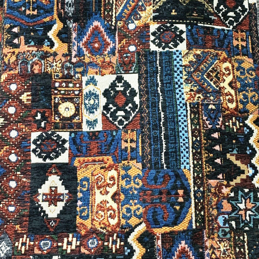 Tissu d'ameublement chenille abstrait : motif tapisserie, 150 cm de large