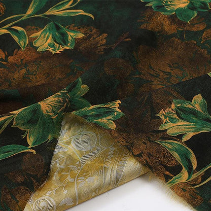 Dahlia Pattern Woven Jacquard Silky Satin Fabric for Sewing, DIY, Costumes, Crafts