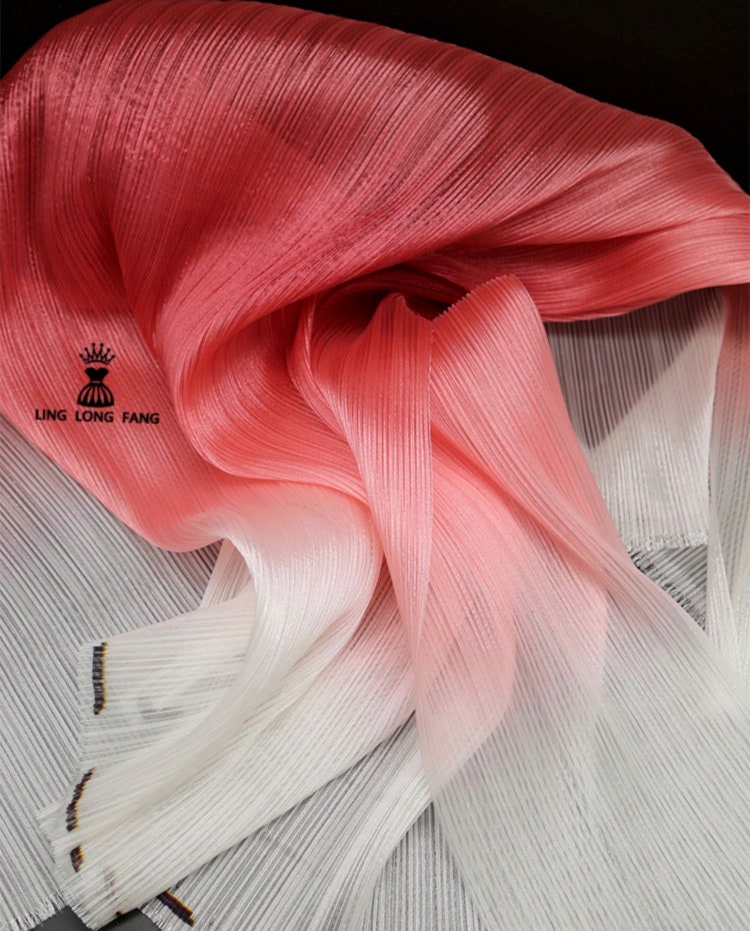 Pleated Organza Fabric: Shiny Crinkled Texture, 55" Wide