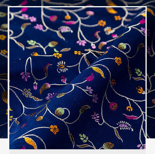 Floral Brocade Fabric: Red, Black & Navy Pepper Flower Jacquard (By The Meter)