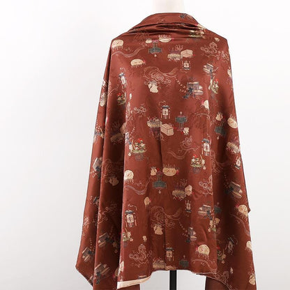 Ancient Ladies Tea Silk Satin Fabric: 59"W Digital Print Sewing Material