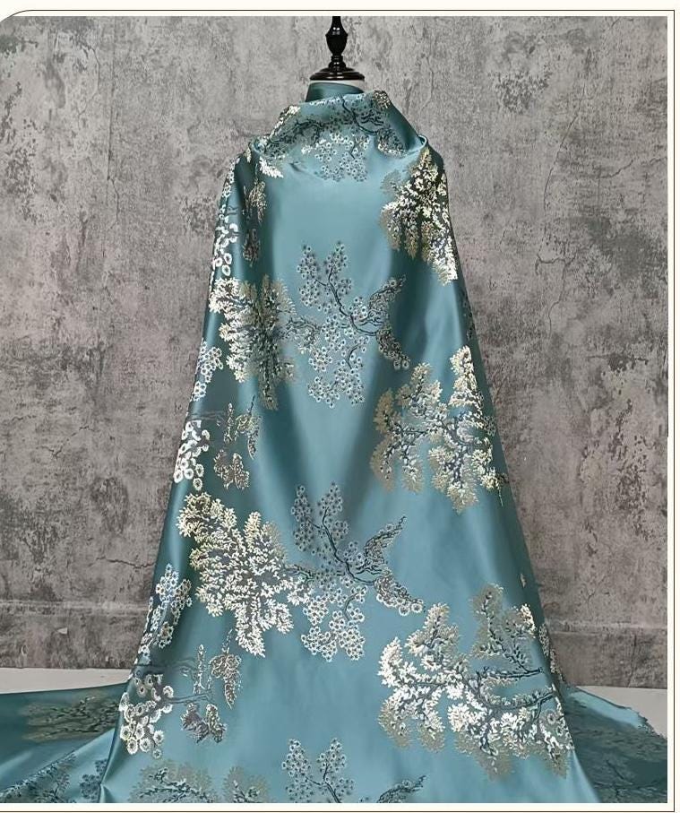 Zamioculcas Jacquard Brocade Fabric ��� Money Tree Pattern Upholstery & Clothing Material, sell by the met"Wide