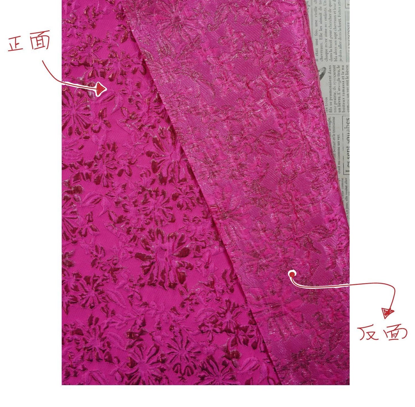 Rose Red Floral Jacquard Fabric ��� Embossed Gold Home D��cor T" Wide
