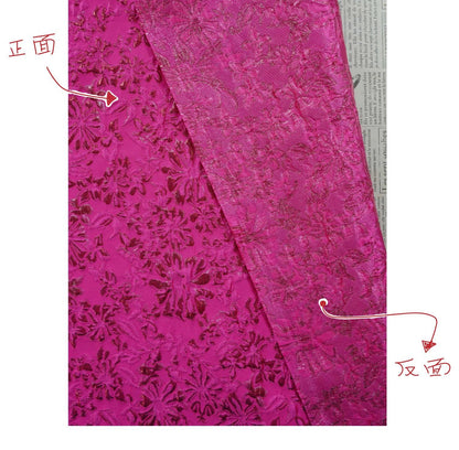 Rose Red Floral Jacquard Fabric ��� Embossed Gold Home D��cor T" Wide
