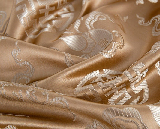 Tissu brocart : Décor de robe tibétaine de style mongol, motif des Huit Immortels
