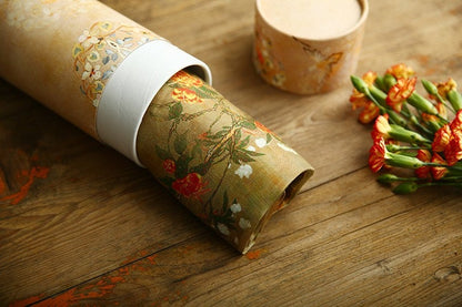 Tissu ramie peint à l'encre de Dunhuang : motif floral, 145 cm de large
