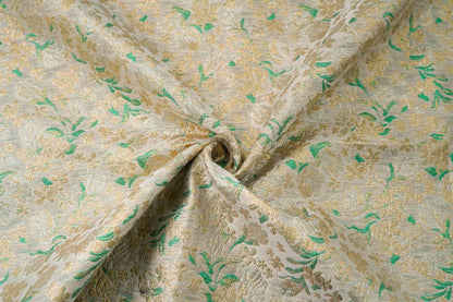 Gold Thread Jacquard Fabric: 3D Floral Upholstery & Drapery, 55" Wide