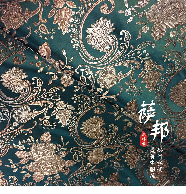 Tissu brocart pivoine européen vintage : Cheongsam Qipao en soie et rayonne