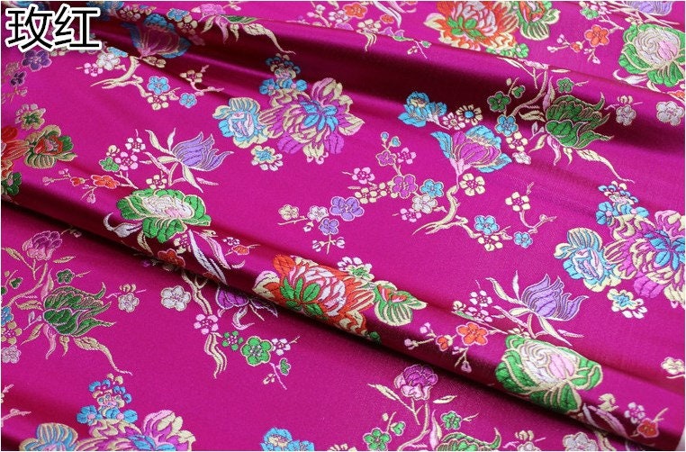 Floral Brocade Fabric: Chinese Style Silk Rayon Blend (29.5" Wide)