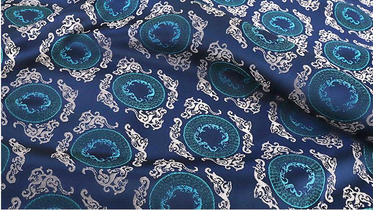 Navy Blue Zen Flower Brocade Fabric: 59" Upholstery & Costume