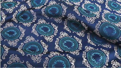 Navy Blue Zen Flower Brocade Fabric: 59" Upholstery & Costume
