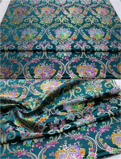 Tissu brocart à motifs floraux : 75 cm de large, style tibétain vintage, soie et rayonne