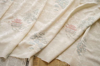 Embroidered Jacquard Fabric: Apricot Ancient Paintings, 59" Wide