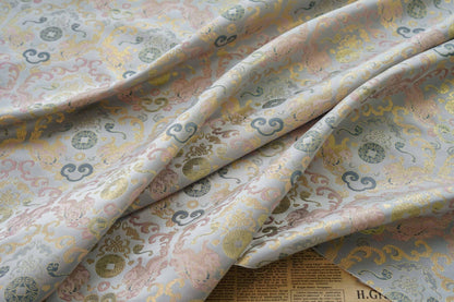 Gold Thread Brocade Fabric: Mongolian Tibetan Style, 59" Wide