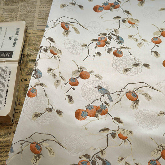 Reversible Jacquard Fabric: Persimmon Ruyi Embossed Woven Textile (65"W)
