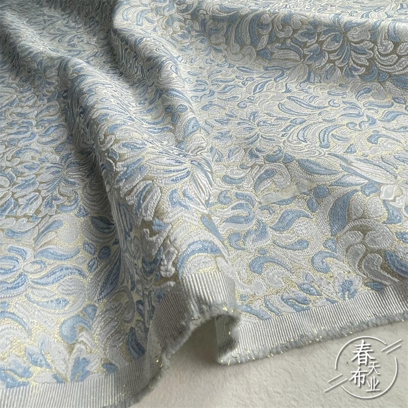 Gold Thread Embossed Palace Jacquard Damask Fabric - 57"W