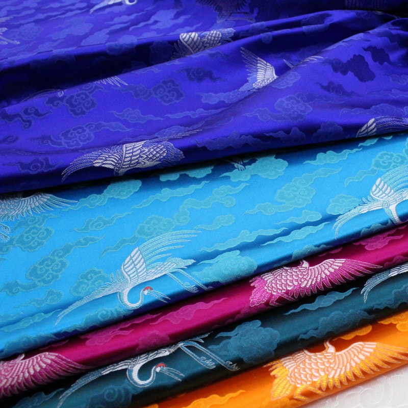 Crane Brocade Fabric: Colorful Cheongsam Qipao Material