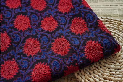 Floral Jacquard Fabric: 3D Oil Painting Texture, Gold Thread (55" W By 1 Meter)