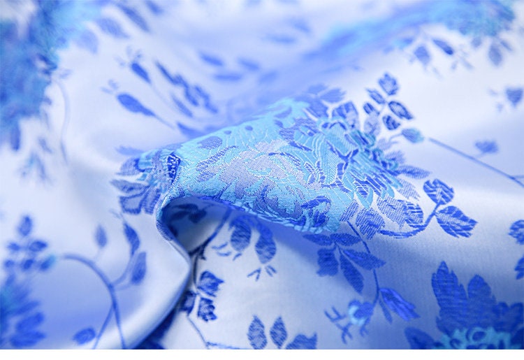 Silk Brocade Fabric: Rose Flower Jacquard, 45" Wide - By The Meter