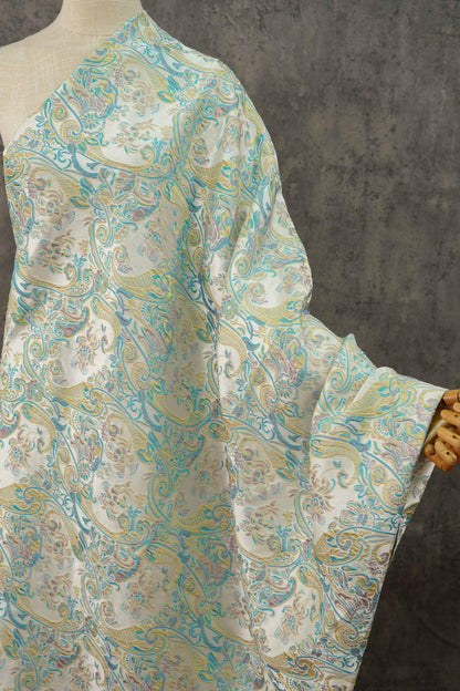 Blue & Yellow Embossed Jacquard Fabric, Palace Damask, 60"W, Meter