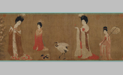 Linen Fabric: Tang Dynasty Ladies with Hairpins, Antique Style (55"W)