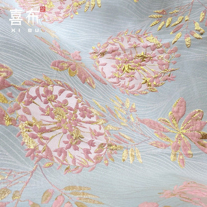 Gold Thread Jacquard Fabric: 3D Floral Design, 56" Wide