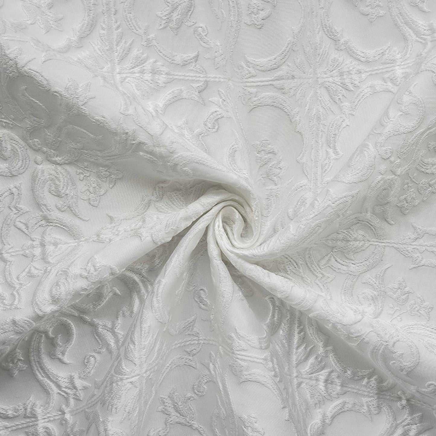 Tissu jacquard blanc pur à motif floral baroque européen en relief, largeur 55 pouces