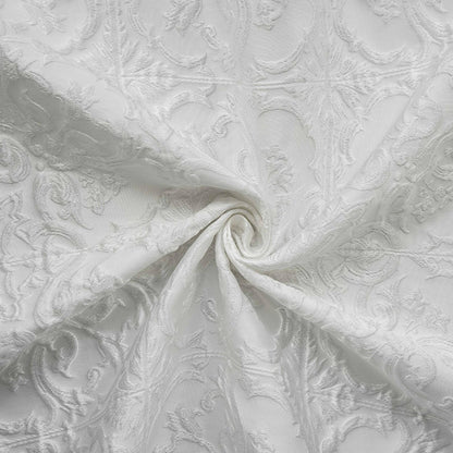Tissu jacquard blanc pur à motif floral baroque européen en relief, largeur 55 pouces