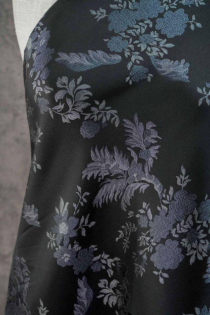 Luxury European-Style Black Jacquard Fabric with Floral Pattern, 62"Wide