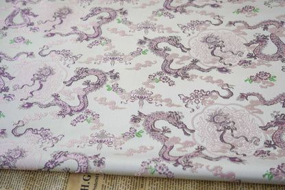 Tissu brocart Lilas Dragon : Cheongsam Qipao multicolore, 147 cm de large