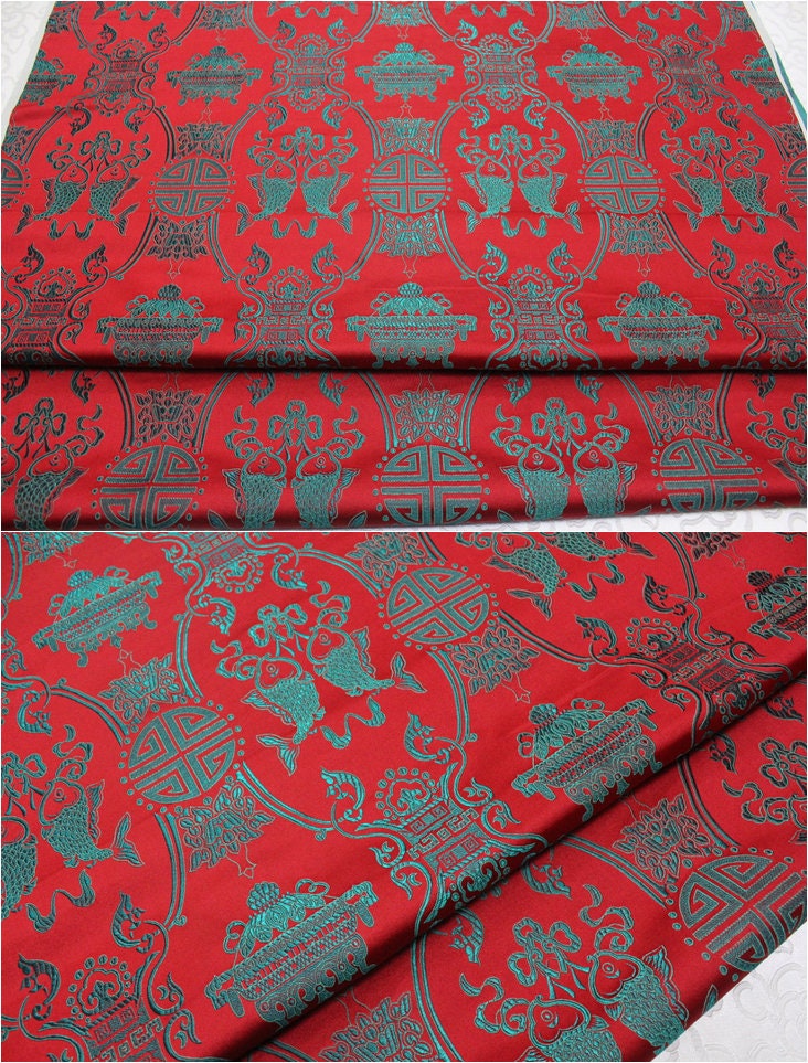 Pisces Double Fish Silk Brocade Fabric: Cheongsam Fabric, Home Decor