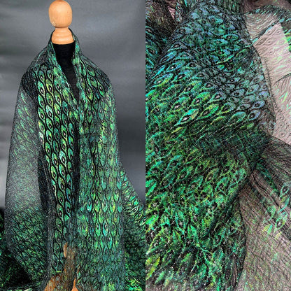 Laser Peacock Feather Mesh Fabric, Colorful See Through Lace