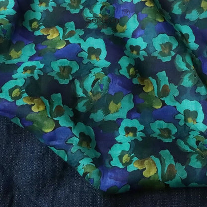 Floral Ramie Fabric: Blue Purple Oil Painting Print, 57" Wide