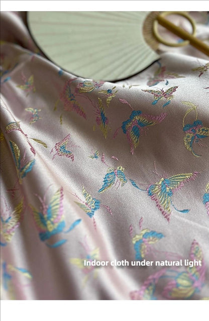 Pink Silk Brocade Fabric: Butterfly Floral Jacquard, 59"W