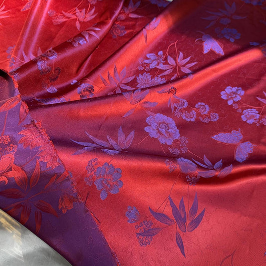 Two-Tone Floral Jacquard Satin Silk Fabric - 59" Wide