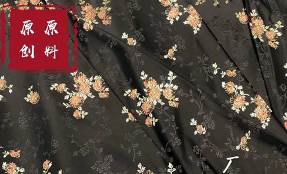 Tissu damassé en brocart de soie : 75 cm de large, motif pivoines, pour l’ameublement et la couture