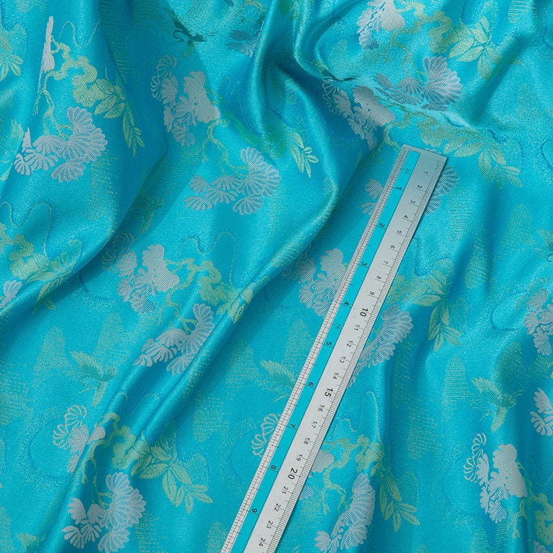 Crane Brocade Fabric: 59"W Rayon Cotton Blend for Cheongsam, Costume, Decor