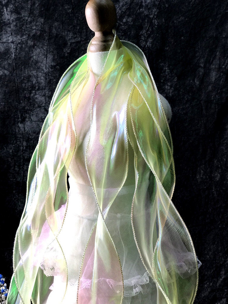 Mermaid Water Ripple Organza Ruffle: 7cm Wide Iridescent Lace Fabric