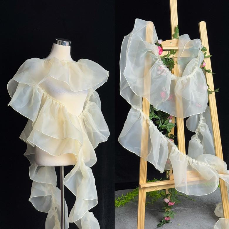 Sheer Pleated Organza Ruffle: 3D Fold Designer Fabric, Wedding Gowns