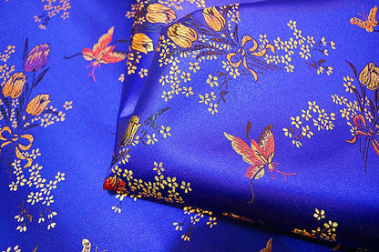 Royal Blue Floral Brocade Fabric: Chinese Sewing & Upholstery Fabric