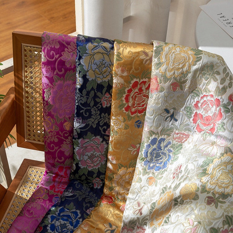Floral Jacquard Silk Brocade Fabric: Golden Sword Tang Pattern, 59"W