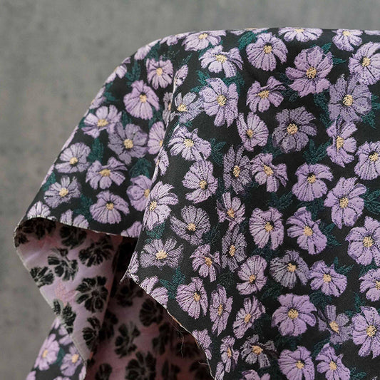 Cottagecore Purple Floral Jacquard Fabric: Retro Upholstery & Sewing, 65" Wide