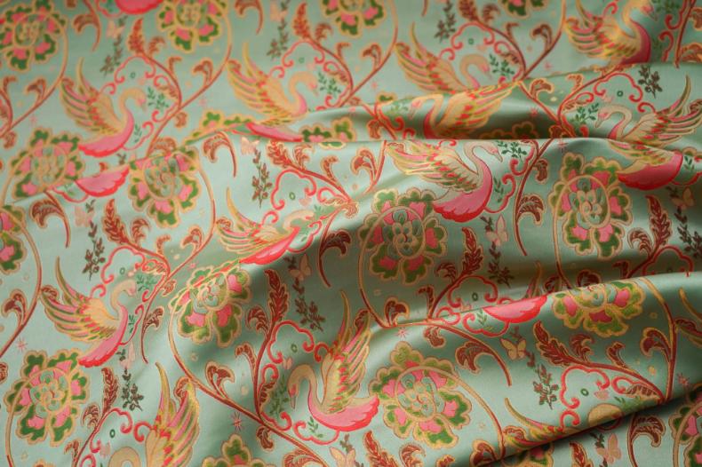 Swan Jacquard Fabric: 64"W Damask Upholstery Fabric - By The Meter