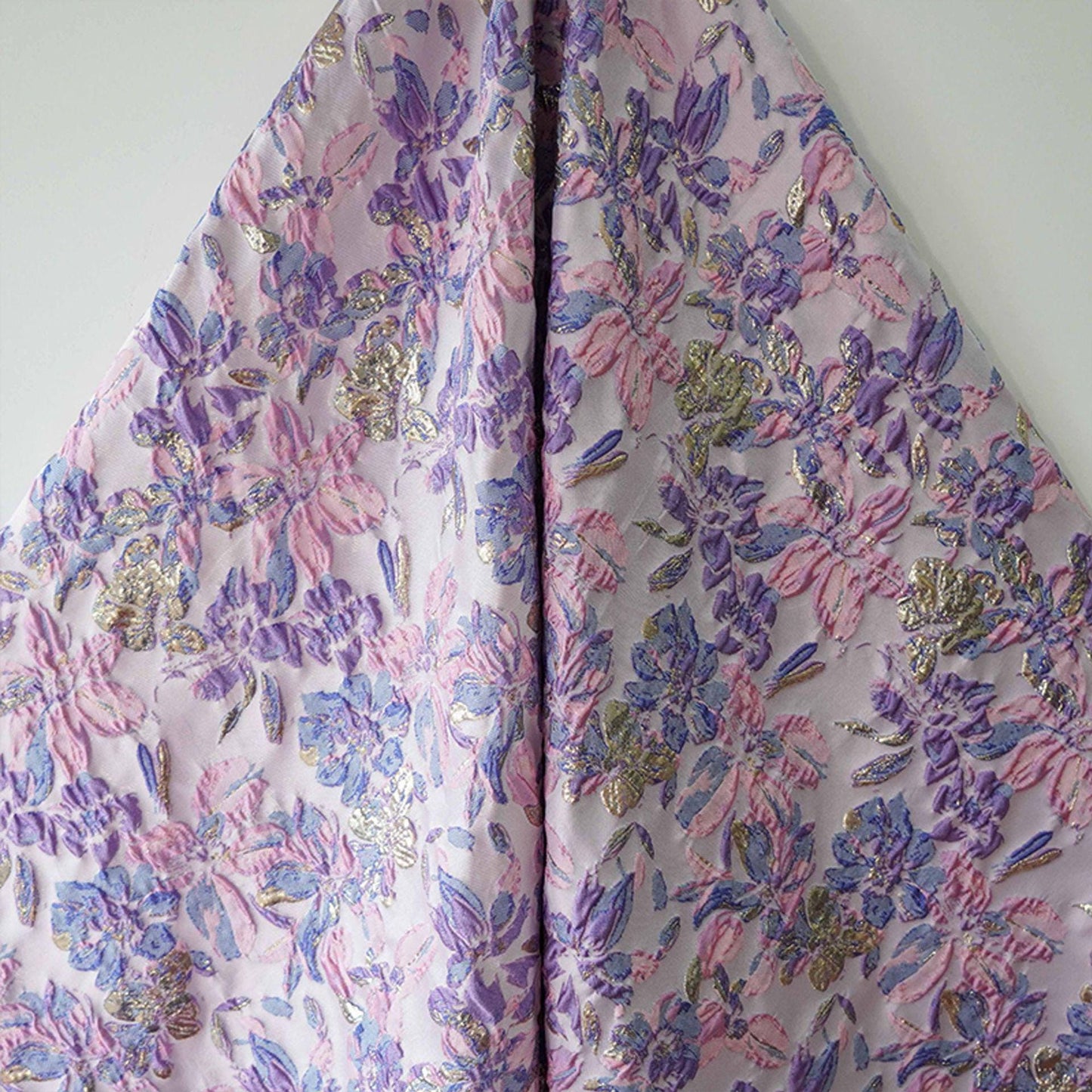Gold Thread Floral Jacquard Fabric: Pink Purple 3D Designer Fabric, 55"W