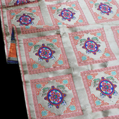 29"W Vintage Tibetan Brocade Fabric: Silk Satin Upholstery Textile