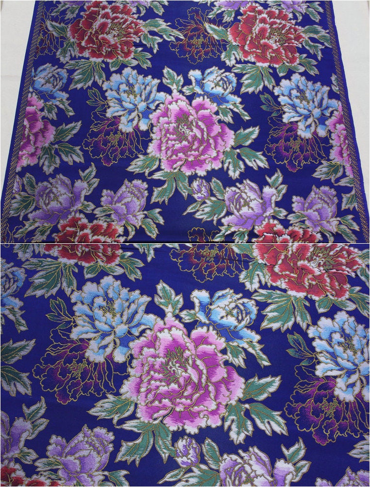 Peony Flower Silk Brocade Fabric: Chinese Wedding Fabric (By 1 Meter)