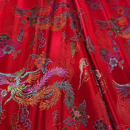 Tissu brocart Red Phoenix : satin de soie damassé cheongsam chinois, 75 cm de large